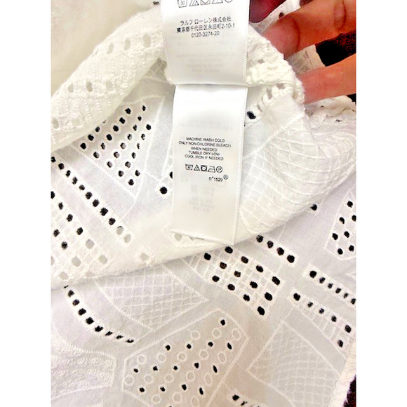 Ralph Lauren Eyelet Shirt Women LARGE 100% COTTON White Long Sleeve Button Down - Picture 7 of 8